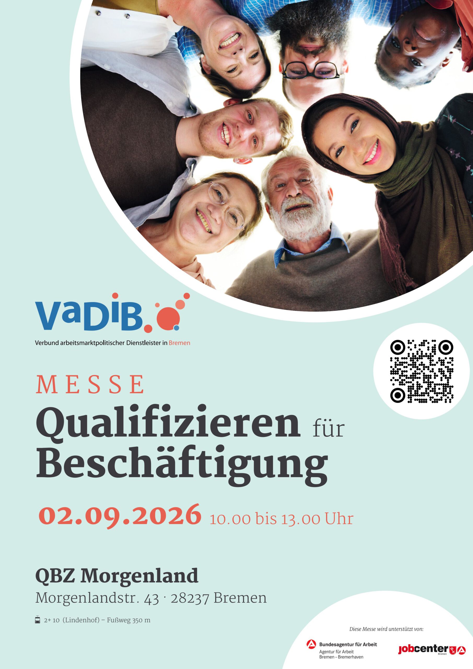 Plakat der VaDiB-Messe Qualifizieren für Beschäftigung 2026.